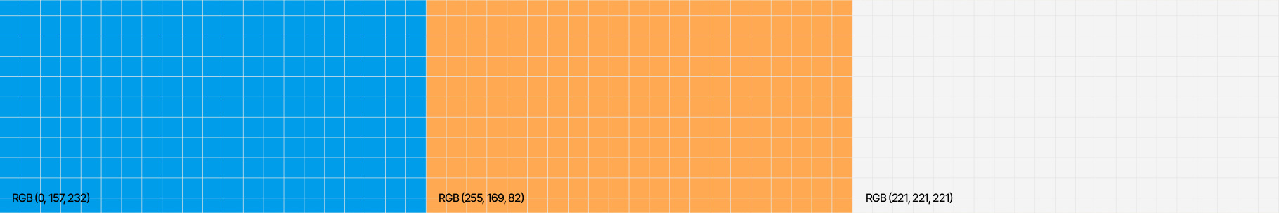 RGB  (0, 157, 232) // RGB  (255, 169, 82) // RGB  (221, 221, 221)